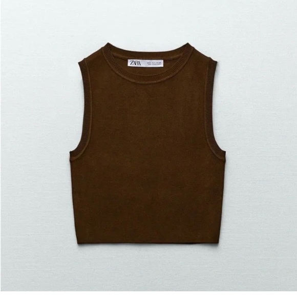 Zara Sweaters - Zara knit crop top size medium chocolate brown sleeveless shirt